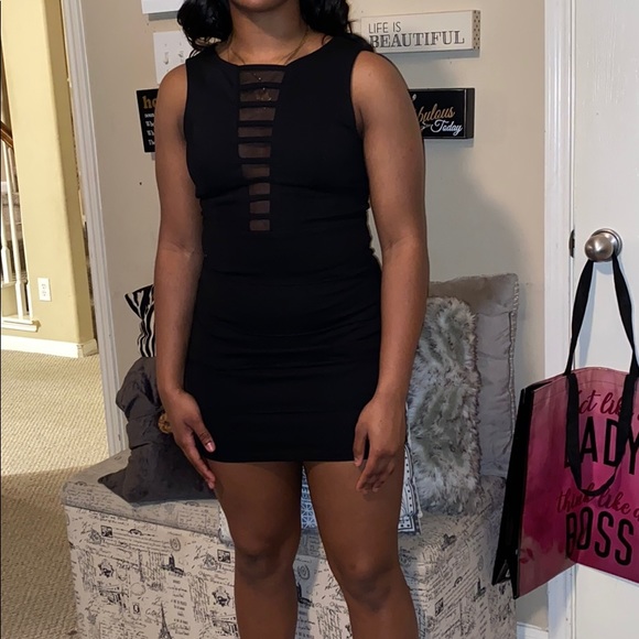 NWT black sleeveless bandage dress w/ sheer - Picture 2 of 4